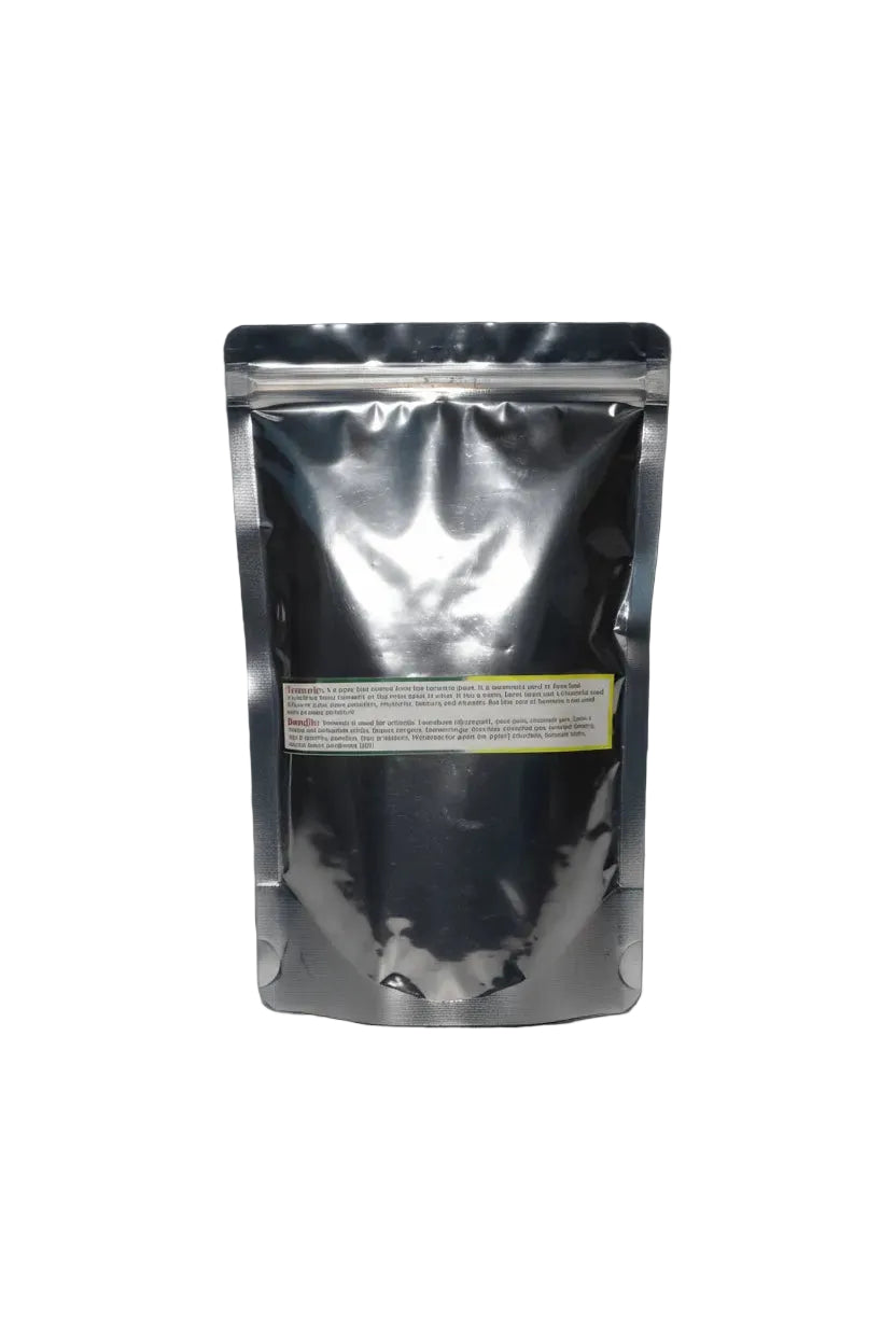 Black reflective material with a label on a white background