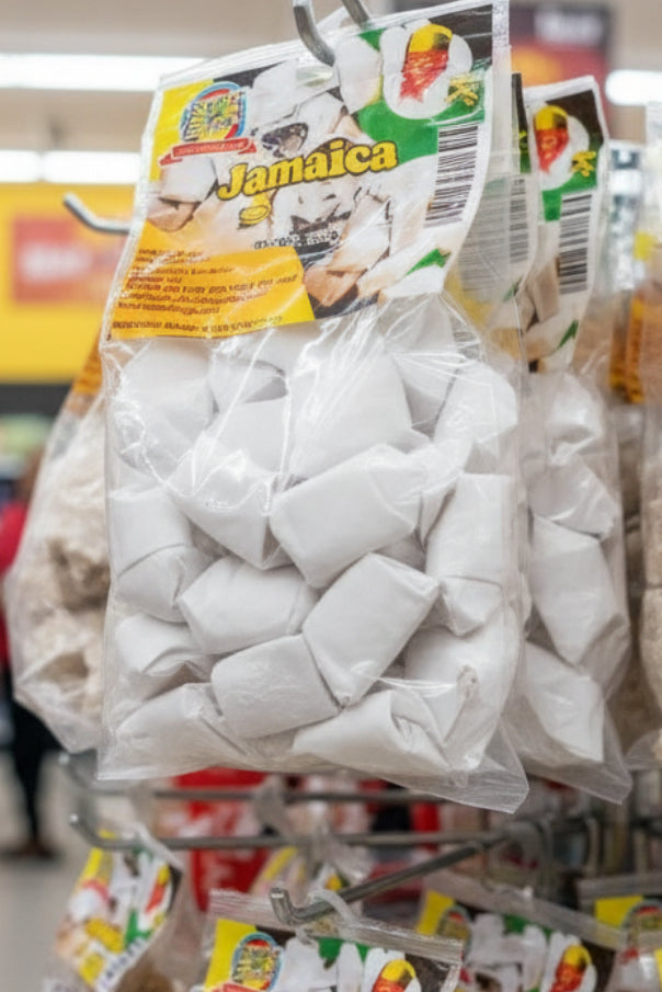 Packaged snacks with 'Jamaica' branding on a plain background